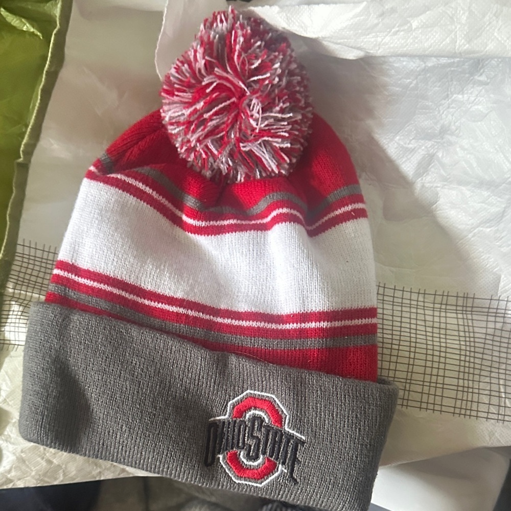 Ohio state Pom Beanie - Red and Gray